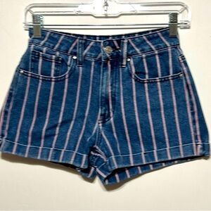 PACSUN Mom Short Blue Denim with red stripes